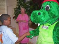 Truman the Dragon visits Crestmont Elementary School