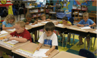 Westwood first grade students take a Gemstone Math fact test
